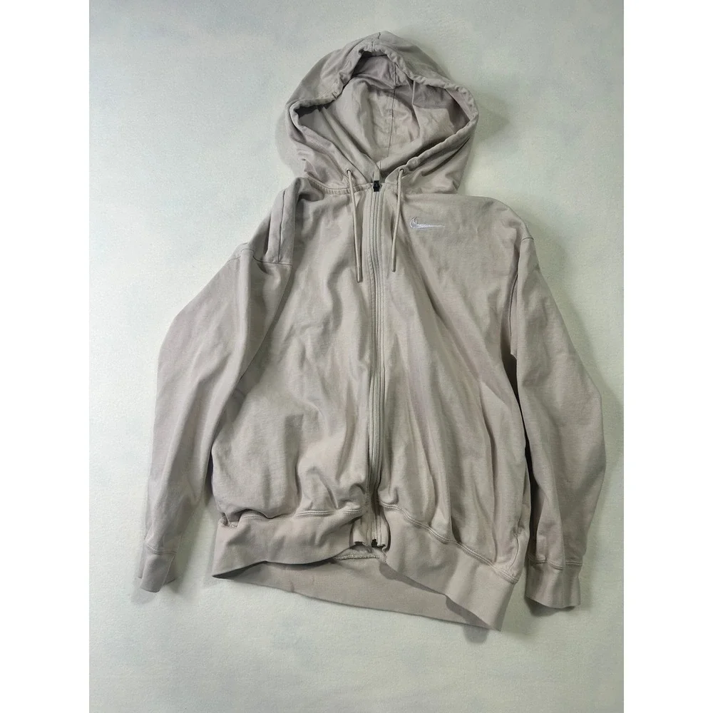 Nike Full Zip Hoodie Mens Small Tan‎ Taupe Embroidered Swoosh Sweatshirt